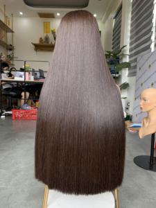 Peluca de cabello humano vietnamita liso, con corte recto en las puntas, trama virgen Remy, negro natural, de múltiples donantes. - Product Image 5
