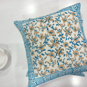 Funda de Cojín 100% Algodón, Estampado a Mano con Bloques, Azul Marbella, Moderna y Ecológica para Uso en el Hogar y Hoteles - Product Image 1