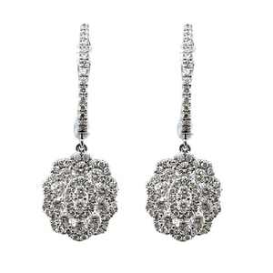 Boucles d'oreilles créoles petites en or blanc massif 18 carats avec diamants véritables, serti griffe en forme de fleur, personnalisables avec logo, haute qualité, tendance, bijoux fins - Product Image 1