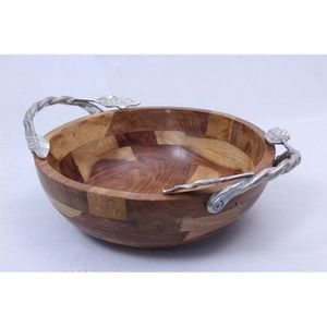 Strong Metal Handle <b>Wooden</b> Bowl Easy To Carry And <b>Clean</b> Perfect For Daily Food Serving And Regular Household Use - Product Image 1