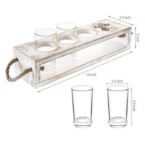 Caddy de service de vol de dégustation de bière en bois de pin massif lavé blanc: fonction de maintien de quatre verres avec poignées de corde au prix de gros - Product Image 3