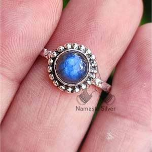 Handmade Sterling Silver Labradorite Ring with Turquoise <b>Unique</b> Natural Gemstone Jewelry <b>Gift</b> <b>for</b> <b>Her</b> - Product Image 4