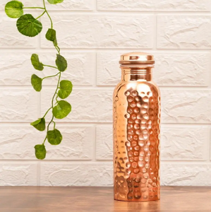 A sleek, polished copper water bottle with a modern design and a <b>secure</b> screw-top lid. - Product Image 3