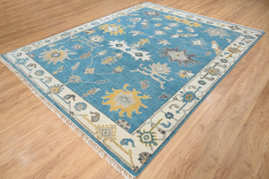 พรมโบราณ8x10แบบดั้งเดิมพรมถักมือพรมขนสัตว์สีฟ้าเบจสูงวินเทจสำหรับห้องนั่งเล่นพรมพื้นที่สวดมนต์ผ้าฝ้าย - Product Image 3