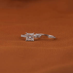 18KT Solid Gold Classic Style Princess Cut Full Eternity <b>Bridal</b> Set Wedding Engagement Lab Grown Diamond Luxury Custom Ring - Product Image 1