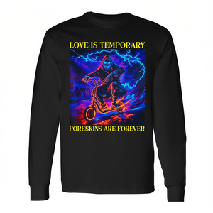 T-shirt a maniche lunghe Foreskins Are Forever, nera, unisex, girocollo, con stampa digitale, abbigliamento promozionale - Product Image 2