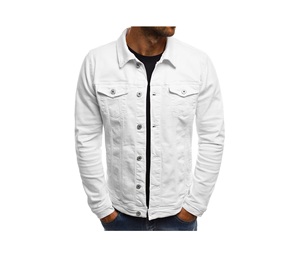 เสื้อแจ็คเก็ตเดนิมทรงสลิมฟิตคุณภาพสูงสำหรับผู้ชาย พร้อมปกตั้งและลายตัวอักษร บริการ OEM ผ้าไม่ถักทอ - Product Image 1