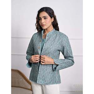 Chaqueta de Invierno Reversible con Estampado de Bloques de Seda y Relleno de Algodón - Product Image 4