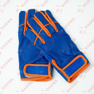 Gants de frappe de baseball professionnels personnalisables en cuir de protection des mains en bleu royal et orange fusion prix de gros - Product Image 1