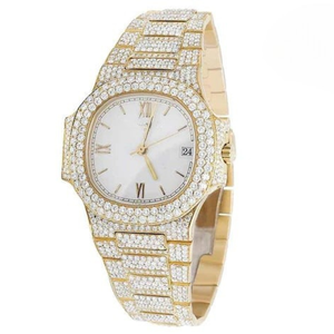 Luxury Moissanite Mens <b>Watch</b> with Diamond Inspired Design <b>Waterproof</b> Elegant Style Gold Plated Mens Luxury <b>Watch</b> - Product Image 1