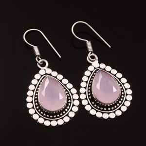 Pink Chalcedony Dangle Earrings 925 Sterling Silver Minimalist Design <b>Handmade</b> <b>Jewelry</b> For Women Wholesale Supplier - Product Image 4