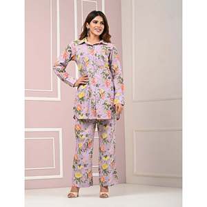 Conjunto de Dos Piezas Estampado en Azul y Morado, 100% Algodón, Tejido Suave - Product Image 4