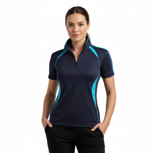 Chemise de golf pour femme à manches courtes, logo personnalisé, tissu tricoté respirant à séchage rapide, noir - Product Image 1