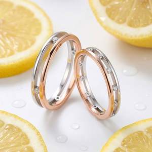Jeulia Two Tone Double Band <b>Couple</b> <b>Ring</b> Set with Stone <b>for</b> <b>Wedding</b> - Product Image 2