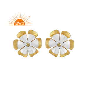 ต่างหูแบบหมุดอัญมณีซิทรินธรรมชาติชุบทอง18K ดีไซน์ทำด้วยมือล่าสุดจากผู้ผลิตเครื่องประดับชั้นดี - Product Image 1