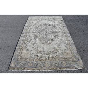 Clásico Beige gris 5,3X8,8 pies Alfombra de lana turca hecha a mano Patchwork sala de estar alfombra respaldo de látex rectángulo pasillo a rayas - Product Image 1