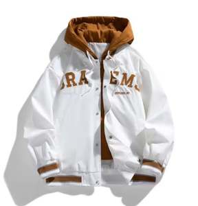 Casual Hombres al aire libre Suelto con capucha Varsity Bordado Letterman Chaquetas - Product Image 3