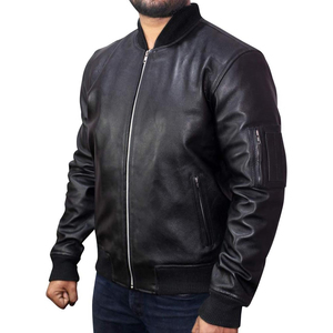 Chaqueta Bomber Mena con MOQ Bajo, Chaqueta Bomber de Cuero de Color Sólido de Buena Calidad para Hombre - Product Image 3
