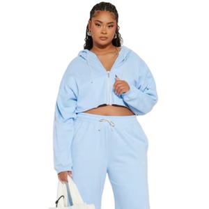 Comprar al por mayor 2025 conjuntos de chándal de moda de las mujeres lavado ácido sol se desvaneció crop cremallera chaqueta con capucha y pantalones de chándal holgados para las mujeres - Product Image 1