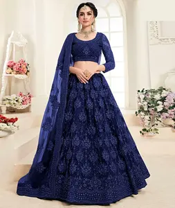 设计师最佳质量婚纱天鹅绒Lehenga choli最佳批发价格传统服装和刺绣作品纱丽