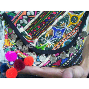 Coloré Banjara fait à la main en coton pochette sac à bandoulière brodé Style Vintage avec miroir travail et fermeture à glissière Portable - Product Image 1