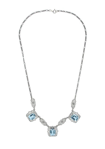 Collar de Cadena Cubana con Forma de Corazón de Plata 925 con Moissanita de Laboratorio de Lujo, Diseño de Piedra Azul Sostenible para Mujer, Boda - Product Image 2