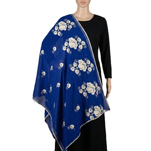 Wholesale Summer Ahe Women Chiffon Hijab <b>Shawl</b> Floral Rhinestone <b>Embroidered</b> Soft Lightweight Breathable Long Scarf Daily - Product Image 1