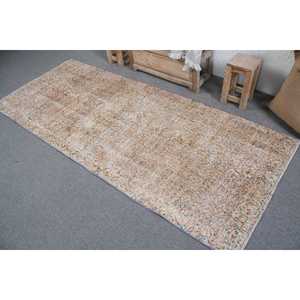3.4x8.2 ft Area Turkish Vintage Rug, <b>Brown</b> Floral <b>Wool</b> Rug - Product Image 4
