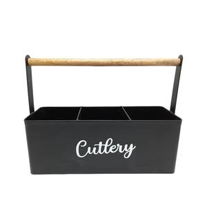Kitchen Utensil Iron & <b>Wood</b> Rectangle <b>Caddy</b> Matt Ivory Colour Standing Type Storage Holder For Decoration Also In Bulk - Product Image 1