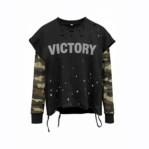 Custom Heavyweight Cotton Camo Oversized Boxy T-Shirt Vintage Distressed Double Layer <b>Long</b> <b>Sleeve</b> Streetwear Tee - Product Image 2