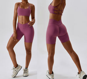 2024 personnalisé marque privée femmes Gym Fitness deux pièces ensemble de vêtements de sport respirant motif solide avec fermeture à la taille élastique - Product Image 2