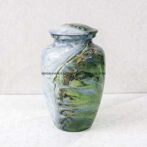 Nouvelle arrivée métal artisanat crémation urne vert et blanc imprimé Design pour les cendres humaines mémorial cendres urne de stockage - Product Image 5