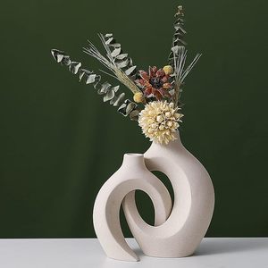 Elegante Florero de Cerámica Blanco Mate para Decoración Moderna del Hogar, Arreglos Florales Secos, Florero de Pedestal de Porcelana de Lujo para Bodas - Product Image 1