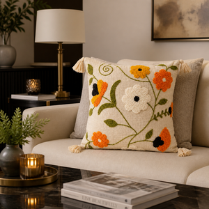 Cojín Decorativo Bordado a Mano con Flores de Algodón, Cojín Boho con Diseño de Amapola y Borlas para Decoración del Hogar - Product Image 4