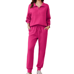 Turn Down Collar Sportswear Winter Tracksuits 2025 Breathable Customized logo Printing <b>Fleece</b> Cotton Tracksuit for Women's - Product Image 1