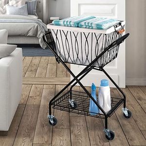 Carrito de lavandería de metal plegable para el hogar y el hotel al por mayor con cesta de hierro extraíble y bolsa de lona - Product Image 5