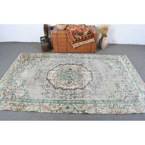 Alfombra Turca Vintage de 5.1x8 pies, Alfombra Grande, Alfombra de Lana Marroquí Azul Grisácea - Product Image 3