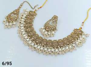 ÚLTIMO ANTIGUO MOTIPEARL & DROP COLLAR GARGANTILLA CHAPADO EN ORO A LA MODA CON CONJUNTO DE PENDIENTES MANGTIKKA Y CONJUNTO DE JOYERÍA MUJER - Product Image 2