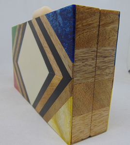 Geometric Wood Resin Clutch <b>Box</b> Purse Bags - Product Image 3