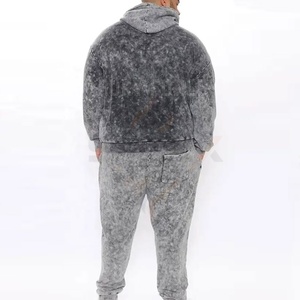 Unisex Casual Solid Acid Wash Cotton <b>Polyester</b> <b>Hoodie</b> Jogger Tracksuit with Custom Logo - Product Image 2