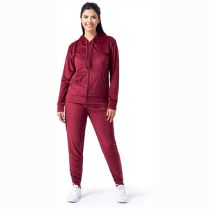 Chándales de ropa deportiva de alta calidad Color rojo cremallera hasta manga larga algodón polar transpirable chándales de mujer para trotar - Product Image 1