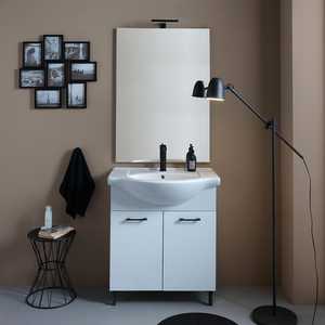 75cm White Floor-<b>Standing</b> Bathroom Cabinet with Matt <b>Black</b> Details Sink Mirror Ravenna <b>Lamp</b> - Product Image 2