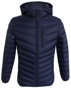 Personalizado de los hombres de invierno de alta calidad de lona con capucha gruesa a prueba de viento al aire libre cremallera cierre deportivo frente Logo Puffer chaqueta - Product Image 1