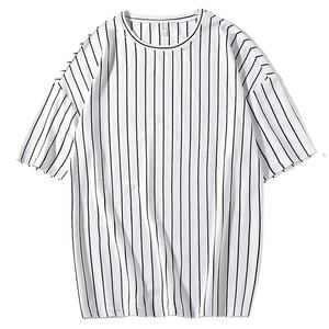 Venta al por mayor de alta calidad para hombre a rayas con cuello en V Camisetas de manga corta 100% algodón cuello redondo y/D camiseta a rayas para hombres - Product Image 1