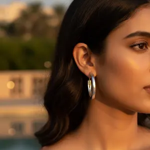 18K Gold Plated 925 <b>Sterling</b> <b>Silver</b> <b>Hoop</b> <b>Earrings</b> for Women Classic Geometric Design with Zircon for Daily Wear Wedding Party - Product Image 2