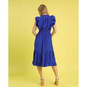 Vestido Maxi de Rayón con Cuello en V para Verano, Casual y a la Moda, con Cintura Elástica, Transpirable, Ideal para el Día a Día, Tallas XS a XL Disponibles - Product Image 3