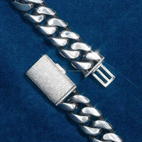 Boutons de manchette unisexes en diamant de 14 mm, bijoux fins, avec fermoir facile, chaîne cubaine en argent sterling 925, taille brillant rond