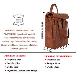 Genuine Leather Business Outdoor Travel Roll Top <b>Backpack</b> Handmade Rolling <b>Laptop</b> College Traveling Book Bag <b>for</b> Men <b>Women</b> - Product Image 6