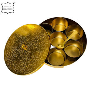 High Demand Brass & Copper Masala Box with Engraved Lid Kitchenware Spice Herb Storage Set Multipurpose Spices Box - Product Image 6
