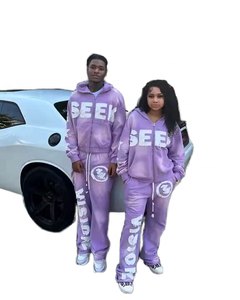 Conjunto Deportivo Morado Seek See, Sudadera con Capucha de Corte Regular, Ropa Urbana Unisex para Adultos, Estampado por Sublimación, Talla Grande - Product Image 1